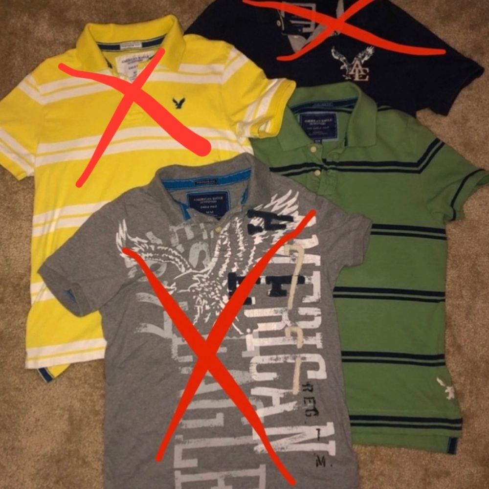 American Eagle polo shirt green navy striped